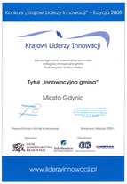 Krajowi Liderzy Innowacji - dyplom Gdyni