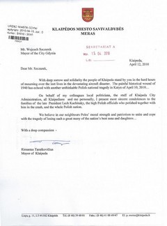 Kondolencje od Prezydenta Kłajpedy