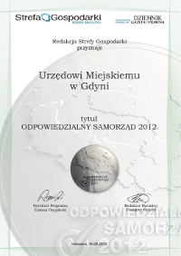Tytuł "Odpowiedzialny Samorząd 2012" dla Urzędu Miejskiego w Gdyni 