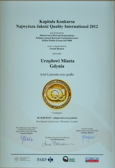 Złote Godło Najwyższa Jakość Quality International 2012 za Wirtualnego Urzędnika