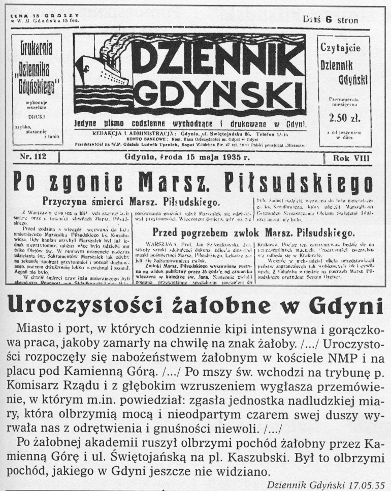 Uroczystości żałobne w Gdyni - Dziennik Gdyński, źródło "Gdynia w gazetach przez 75 lat", M. Sokołowska