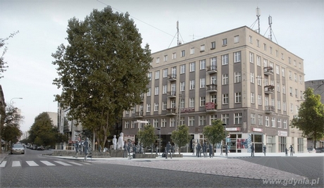 Pomnik stanie na placu gdynian wysiedlonych - praca autorstwa Biura Projektów Budownictwa Komunalnego w Gdańsku