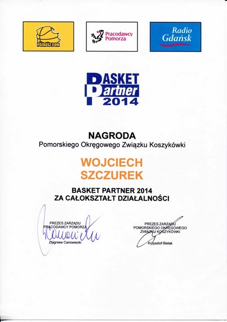 Dyplom Basket Partner 2014, fot. Sylwia Szumielewicz - Tobiasz
