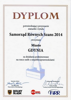 Dyplom Gdynia Samorządem Równych Szans 2014
