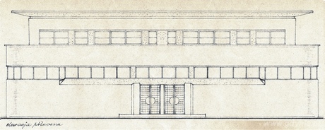 Projekt archiwalny budynek - elewacja północna sali gimnastycznej 1948