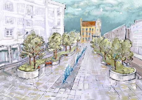 Rysunek placu Kaszubskiego po modernizacji autorstwa Jacka Piątka