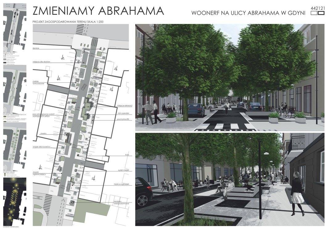 Koncepcja architektoniczna, na podstawie której fragment ulicy Abrahama przemieni się w przyjazną pieszym przestrzeń (woonerf)