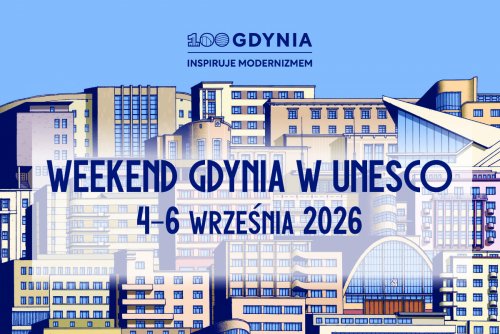 Grafika z modernistycznymi budynkami promująca weekend „Gdynia w UNESCO” (mat. prasowe)