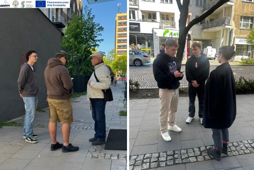 W zbieraniu danych za pośrednictwem ankiet pomogli na Starowiejskiej m.in. studenci Uniwersytetu Morskiego i Politechniki Gdańskiej (fot. mat. Referatu Zrównoważonej Mobilności UM)
