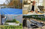 Gdyńskie działania na rzecz poprawy retencji wody deszczowej - boiska z przepuszczalną nawierzchnią, ogrody deszczowe, system kanalizacji deszczowej. U góry po prawej wiceprezyden ds. innowacji, Michał Guć z umową na 63 mln zł unijnego dofinansowania dla Gdyni