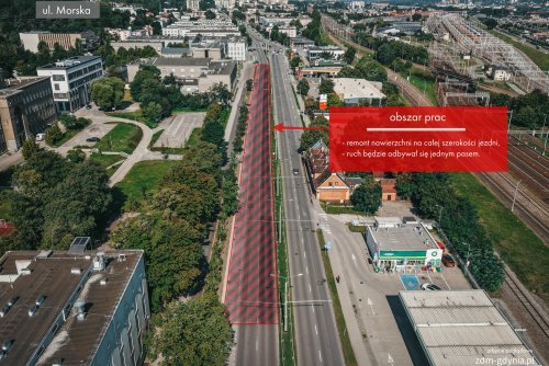 Obszar prac podczas remontu nawierzchni ul. Morskiej (fot. Marcin Mielewski)