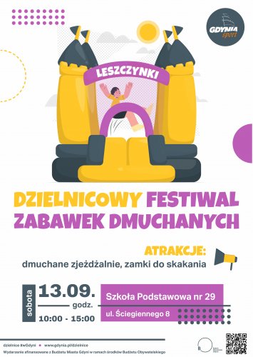 Plakat promujący festiwal zabawek dmuchanych na Leszczynkach.