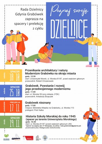 Plakat promujący spacery po Grabówku.