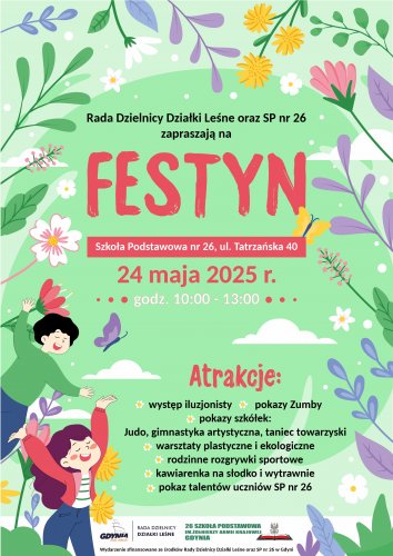 Plakat promujący festyn na Działkach Leśnych.