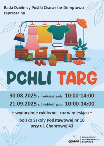 Plakat promujący Pchle Targi na Pustkach Cisowskich-Demptowie.
