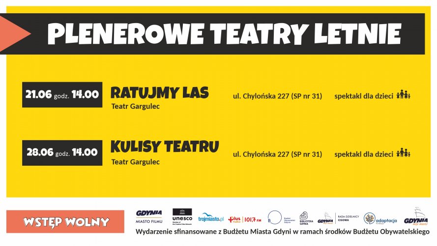 Plakat promujący spektakle dla dzieci na Cisowej.