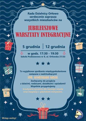 Plakat promujący warsztaty w Orłowie na 100-lecie Gdyni.