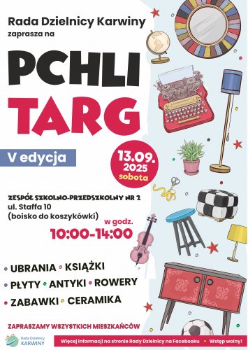 Plakat promujący Pchli Targ na Karwinach.
