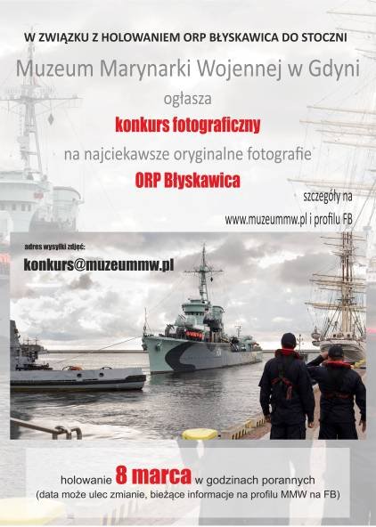 Konkurs fotograficzny - ORP Błyskawica (mat. organizatora)