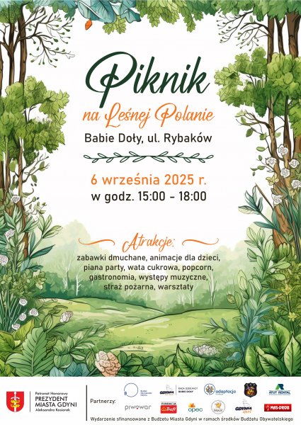 Plakat promujący piknik na Babich Dołach.