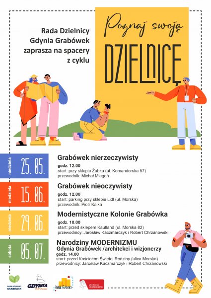 Plakat promujący spacery po Grabówku.