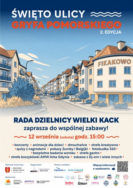 Plakat z graficznym zdjęciem ulicy Gryfa Pomorskiego.