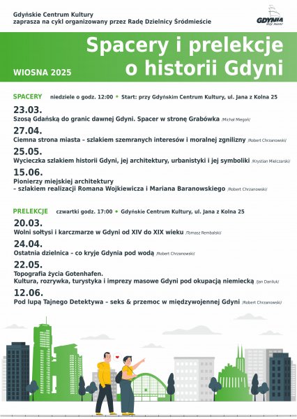 Plakat promujący spacery i prelekcje o historii Gdyni
