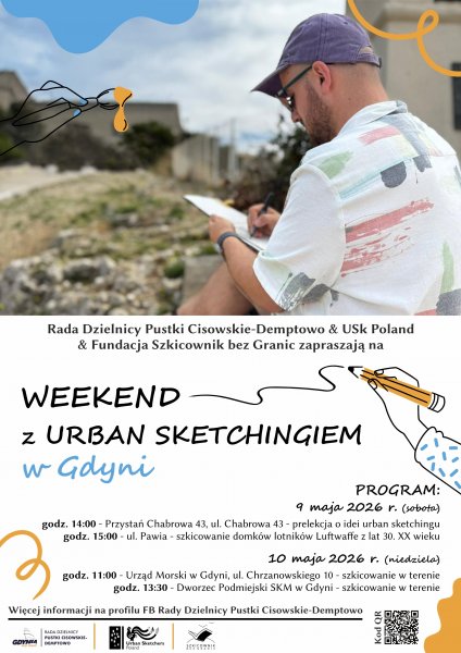 Zdjęcie szkicującego w plenerze mężczyzny.