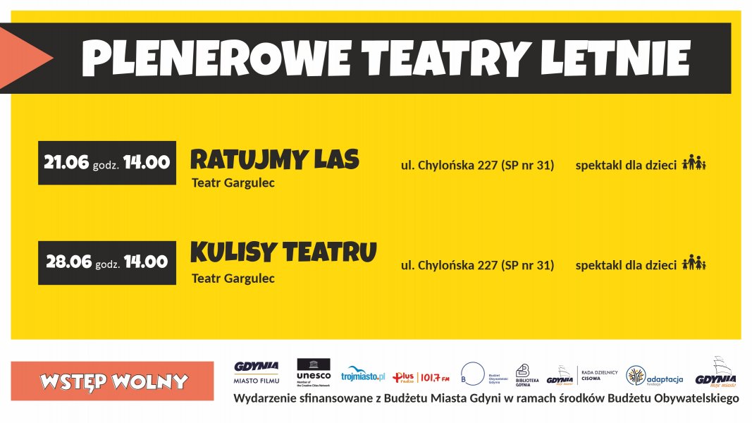 Plakat promujący spektakle dla dzieci na Cisowej.