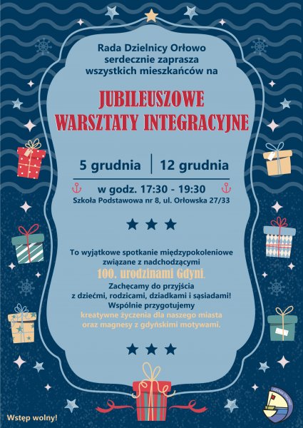 Plakat promujący warsztaty w Orłowie na 100-lecie Gdyni.