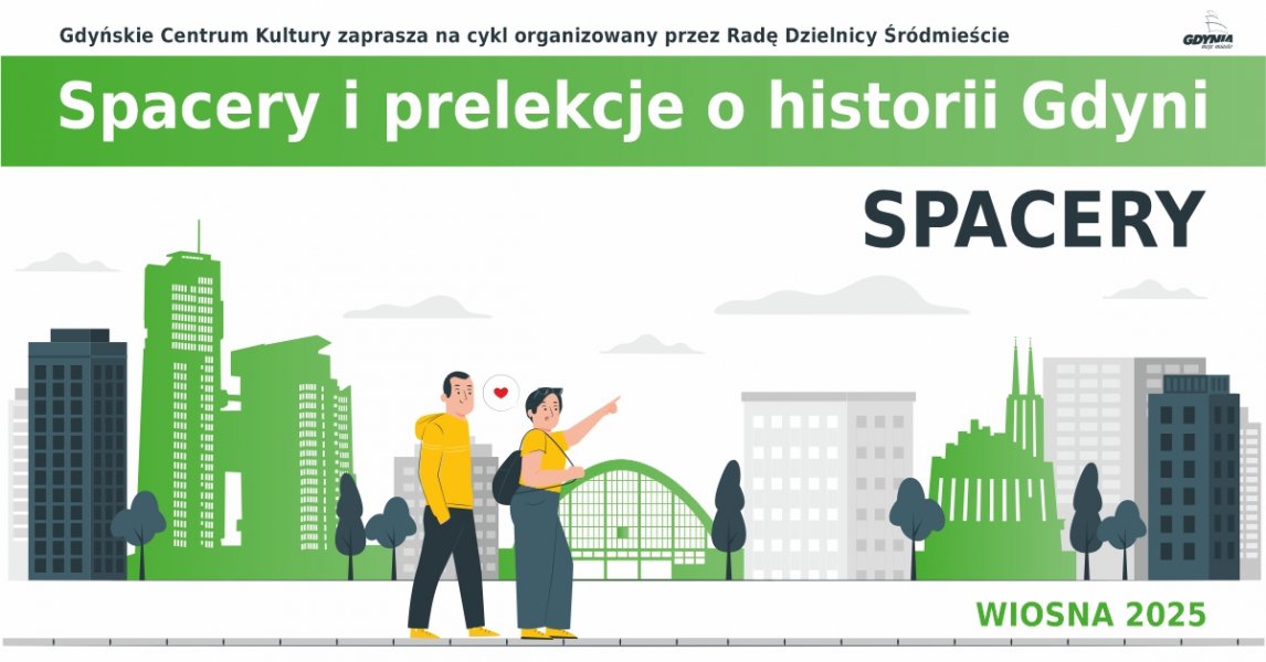 Plakat promujący spacery i prelekcje o historii Gdyni