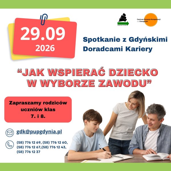 Spotkanie dla rodziców „Jak wspierać dziecko w wyborze zawodu?” 