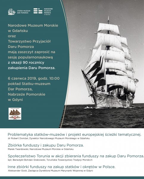 „Dar Pomorza”: 90 lat w polskich rękach - plakat wydarzenia // mat. Narodowe Muzeum Morskie w Gdańsku
