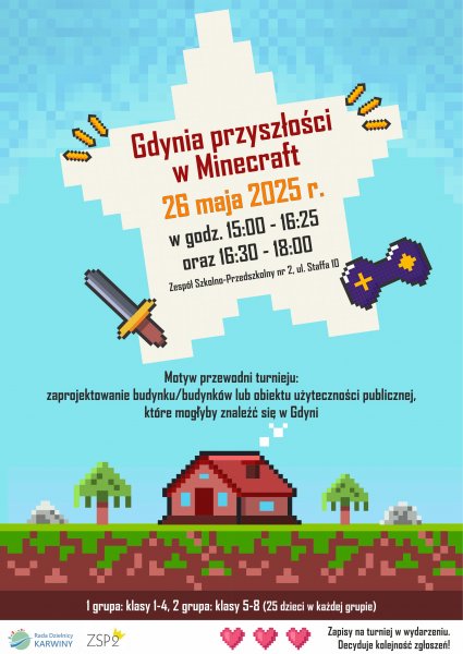 Plakat promujący Turniej Minecraft na Karwinach.