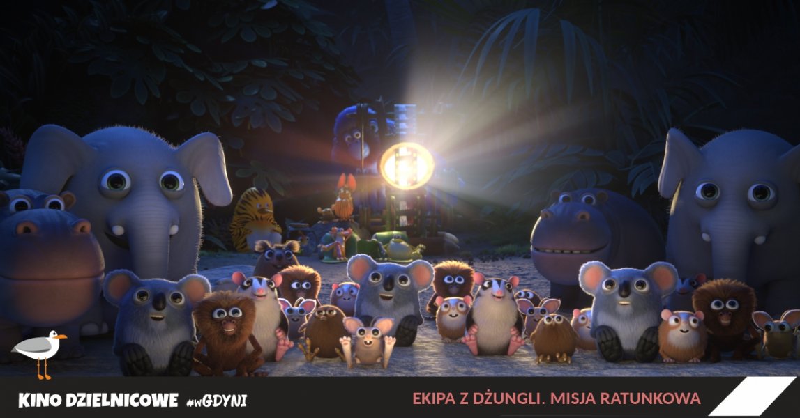 Kadr z filmu „Ekipa z dżungli: Misja ratunkowa”. Animowane zwierzątka oglądają film.