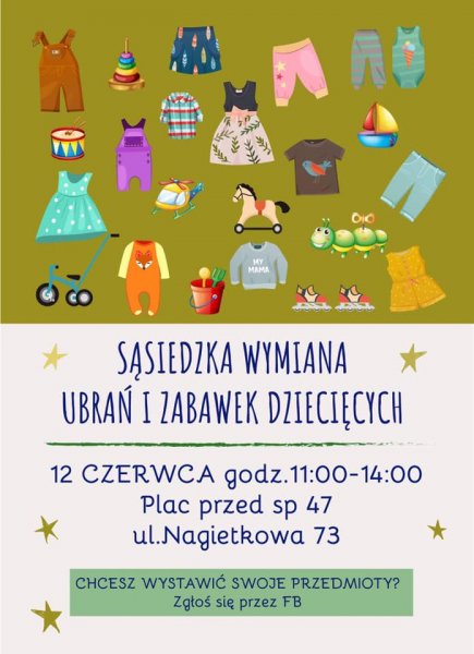 Sąsiedzka wymiana ubrań i zabawek dziecięcych w Gdyni Dąbrowie. 