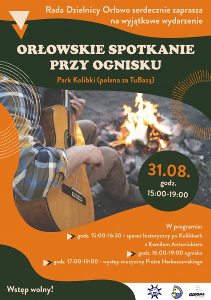 Plakat z ogniskiem promujący koncert w Orłowie.