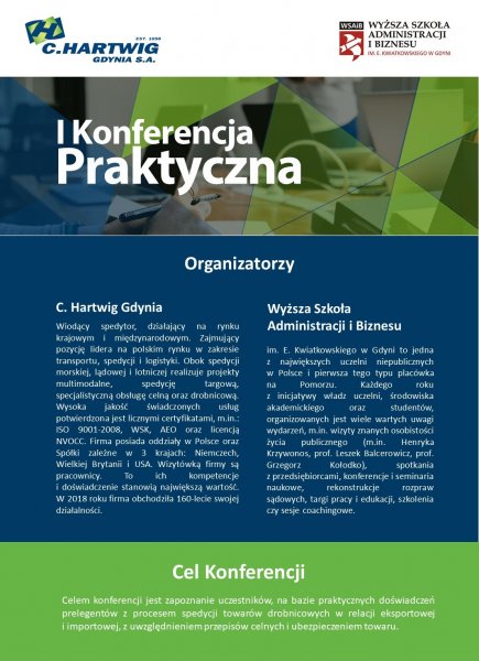Informacja na temat Konferencji spedycyjnej organizowanej przez WSAiB oraz C.Hartwig Gdynia // mat. WSAiB