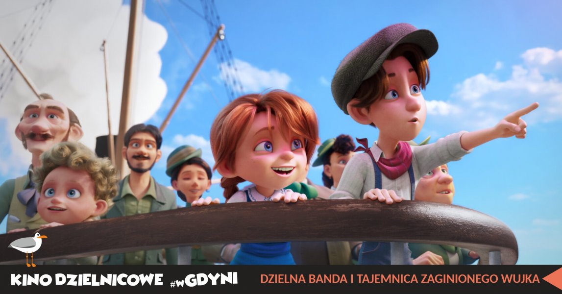 Kadr z filmu „Dzielna brygada i tajemnica zaginionego wujka”. Animowani bohaterowie stoją na dziobie żeglowca.