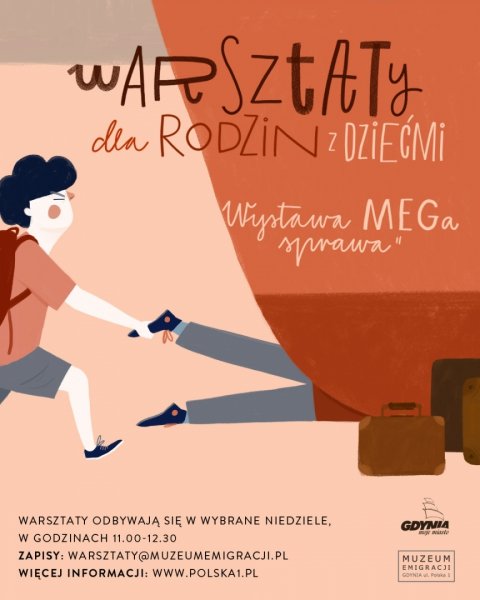 Wystawa – MEGa sprawa. Warsztaty dla rodzin z dziećmi powyżej 5. roku życia. - plakat wydarzenia // mat. Muzeum Emigracji w Gdyni