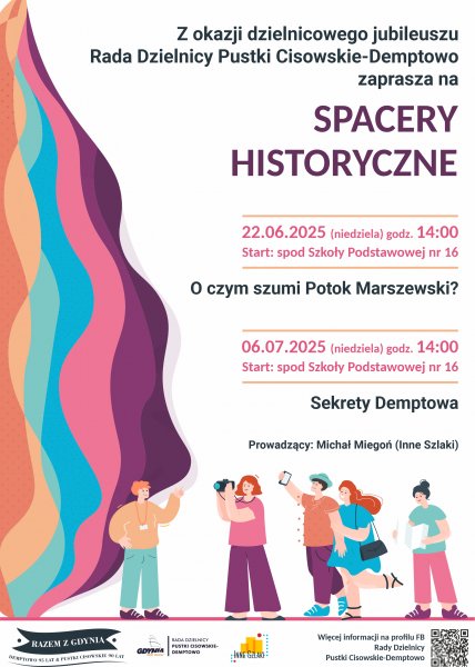 Plakat promujacy spacery historyczne po Pustkach Cisowskich-Demptowie.