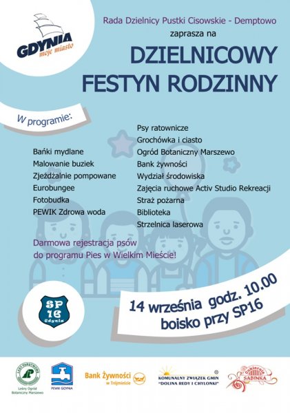 Festyn Dzielnicowy Pustki Cisowskie-Demptowo - plakat wydarzenia // mat. prasowe organizatorów