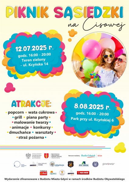 Plakat promujący Pikniki Sąsiedzkie na CIsowej.