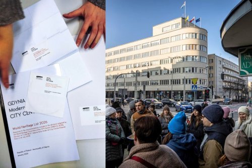 Gdyński wniosek o wpis na listę UNESCO (z lewej) trafił już do Generalnej Konserwator Zabytków. Na zdjęciu z prawej jeden z ikonicznych budynków gdyńskiego modernizmu, tzw. PLO przy ul. 10 Lutego (fot. Celina Łozowska, BMKZ UMG / Tomasz Lelito, archiwalne)