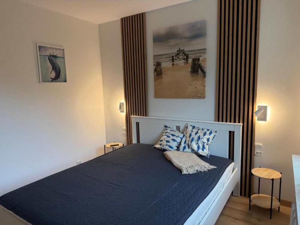 Mieszkanie Przystań Ikara w Gdyni, widok na sypialnię