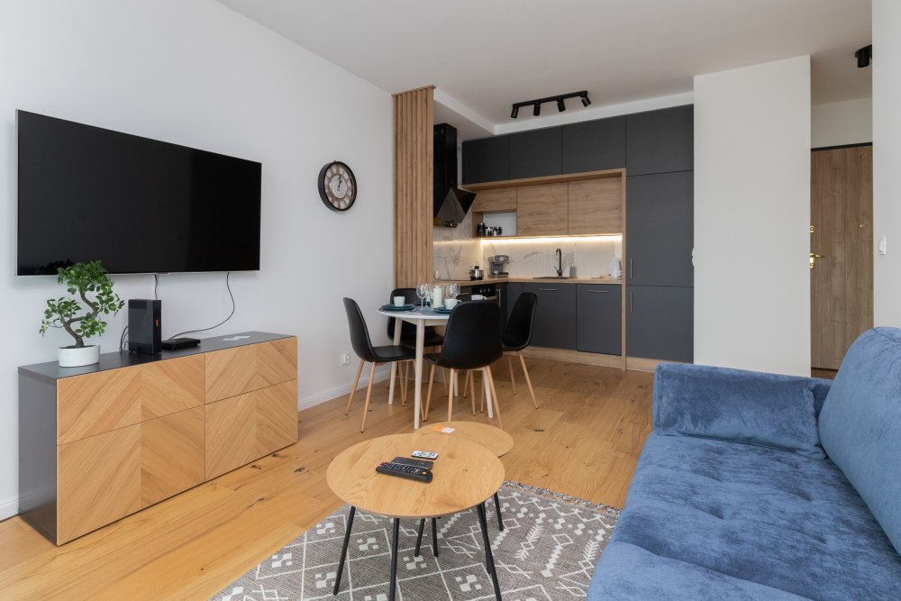 Apartament Vespa, widok na salon z aneksem kuchennym