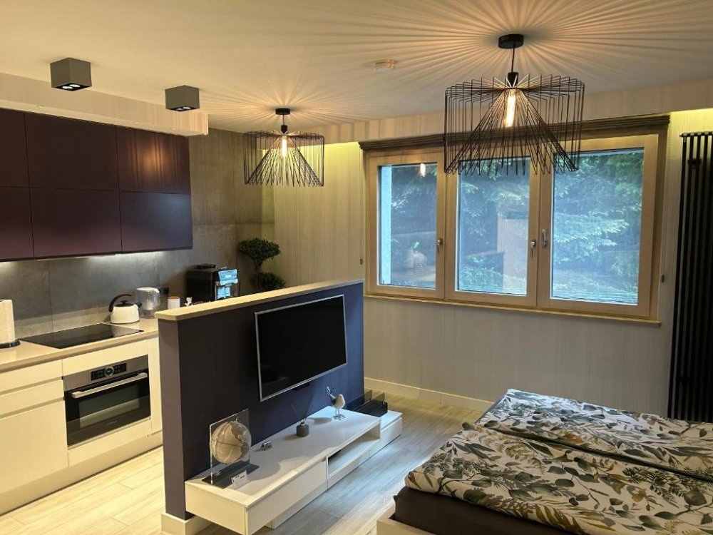 Pokój z aneksem kuchennym w obiekcie Apartament Redłowo