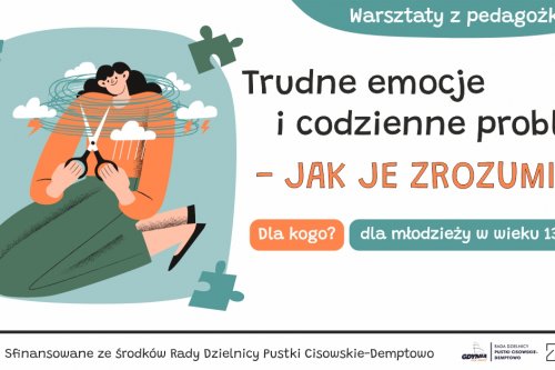 Plakat promujący spotkania z psycholożką w Przystani Chabrowa 43.