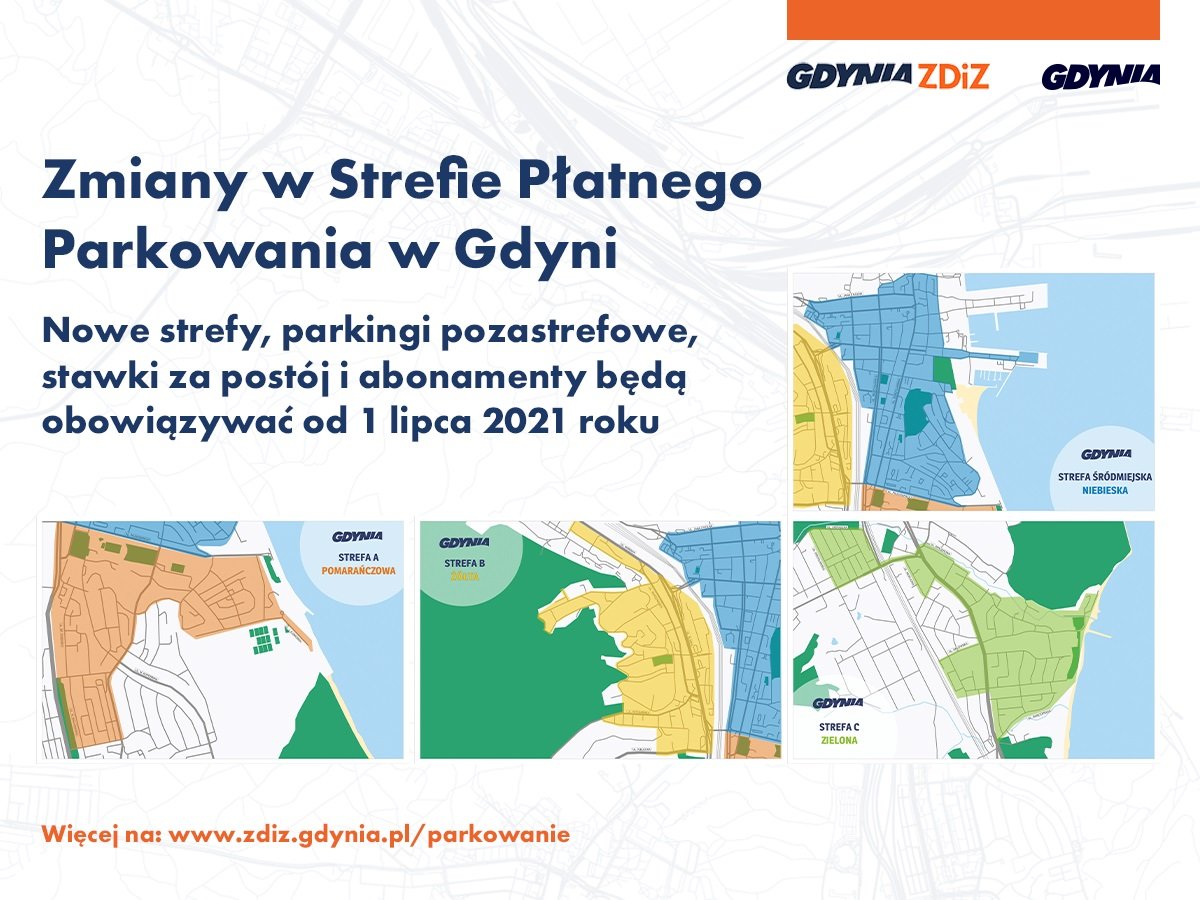 Grafika informująca o zmianach w gdyńskiej Strefie Płatnego Parkowania // mat.pras.