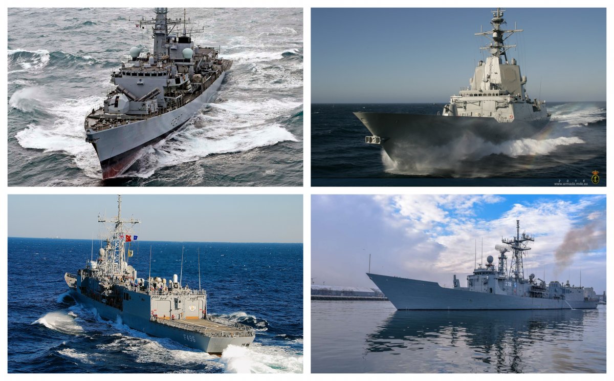 Cztery z sześciu okrętów zespołu NATO, które pojawią się w Gdyni - u góry HMS Westminster i ESPS Almirante Juan De Borbon, na dole TCG Gokova i ORP Gen. Kazimierz Pułaski